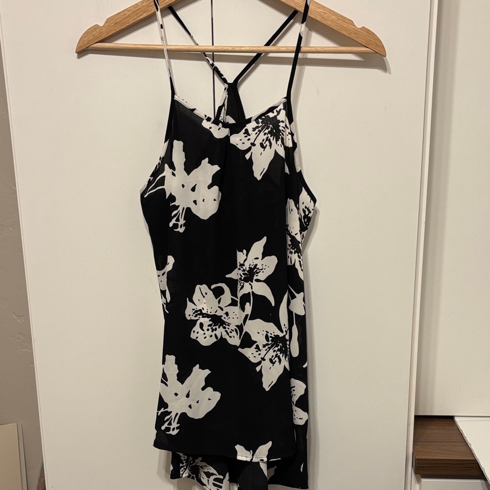 Floral Black and White Women's Top - XS